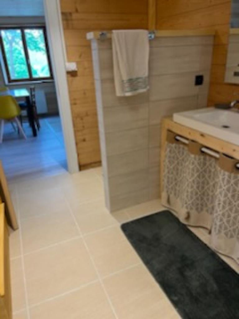 Réalisation d'une salle de bains avec douche à l'italienne dans un chalet